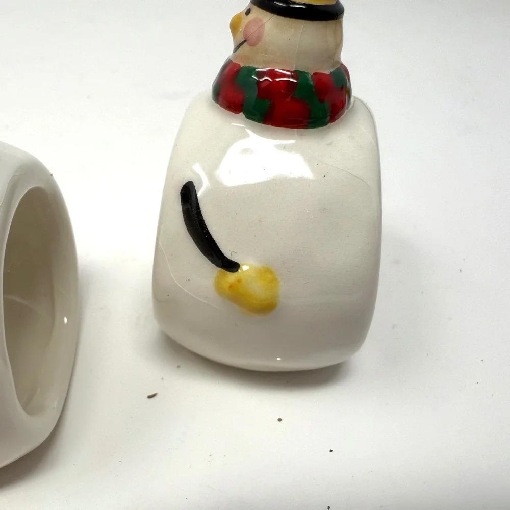 Williams Sonoma Snowman Napkin Rings Set 4‎ Holiday Christmas Ceramic